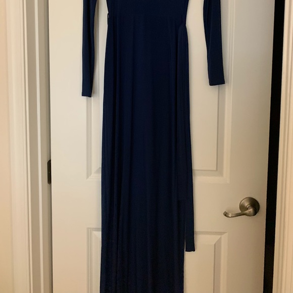 Missguided Wrap front navy blue long dress size 4 - Picture 3 of 5